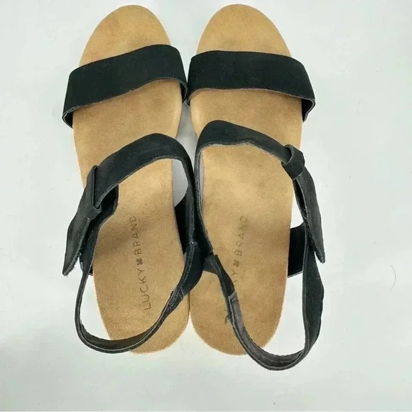 Lucky Brand Kollia Leather Platform Wedge Sandal Black - Picture 4 of 8